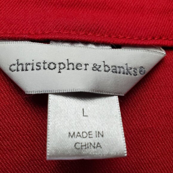 Christopher & Banks Jacket Women Large Red Denim Button Front Rhinestone Trucker - Picture 2 of 10